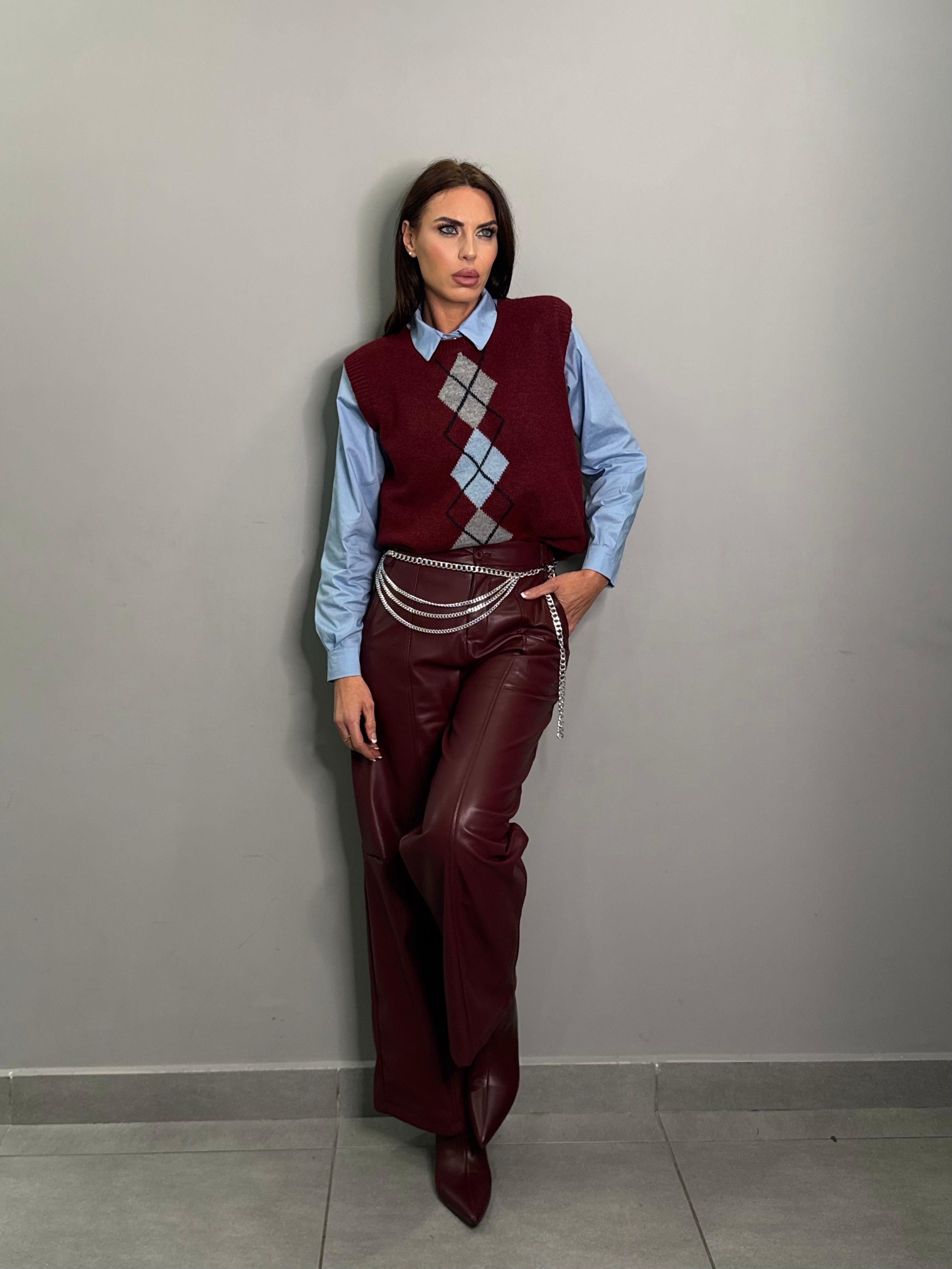 Pantalone Bordó in ecopelle