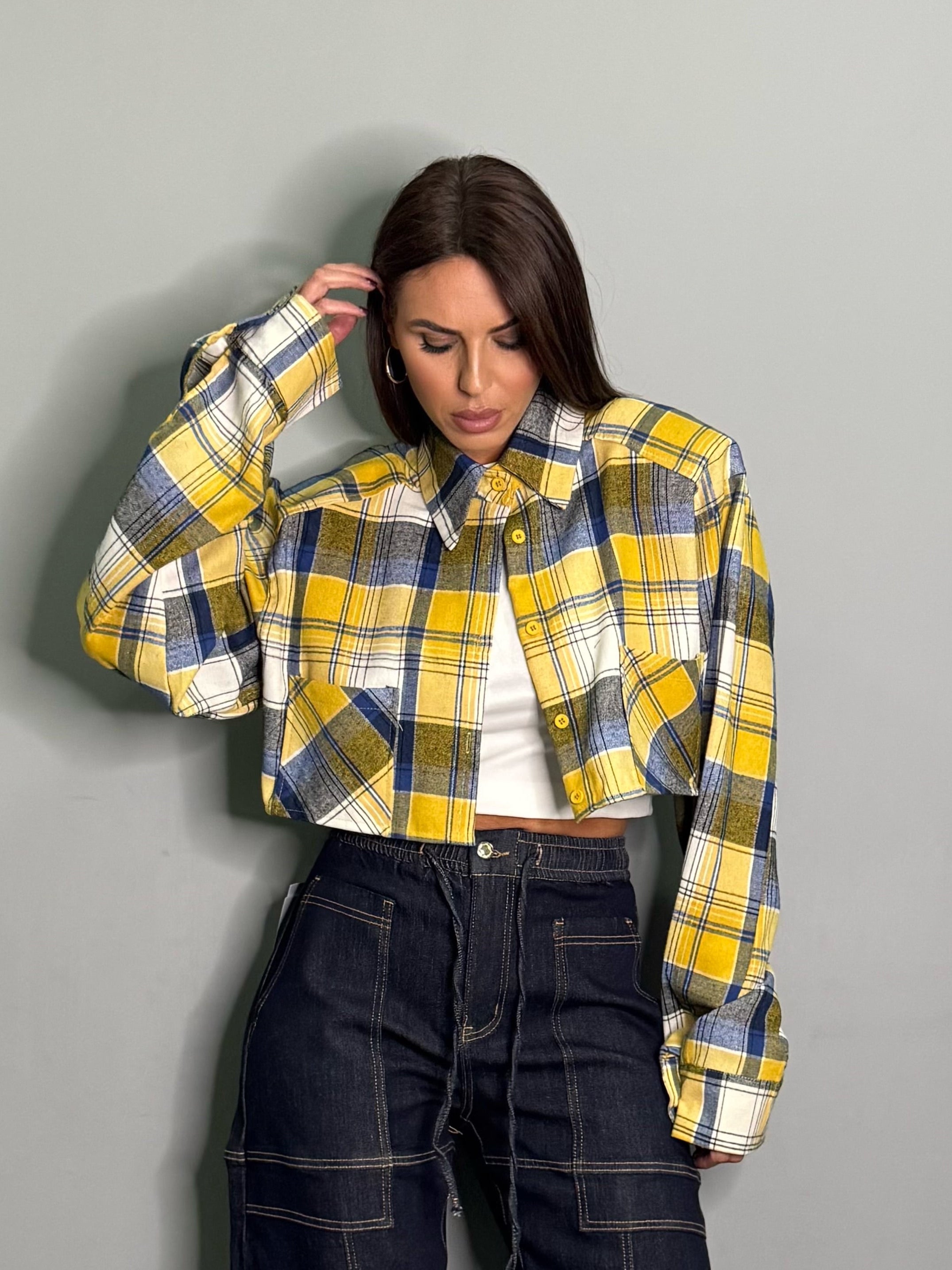 Camicia crop tartan