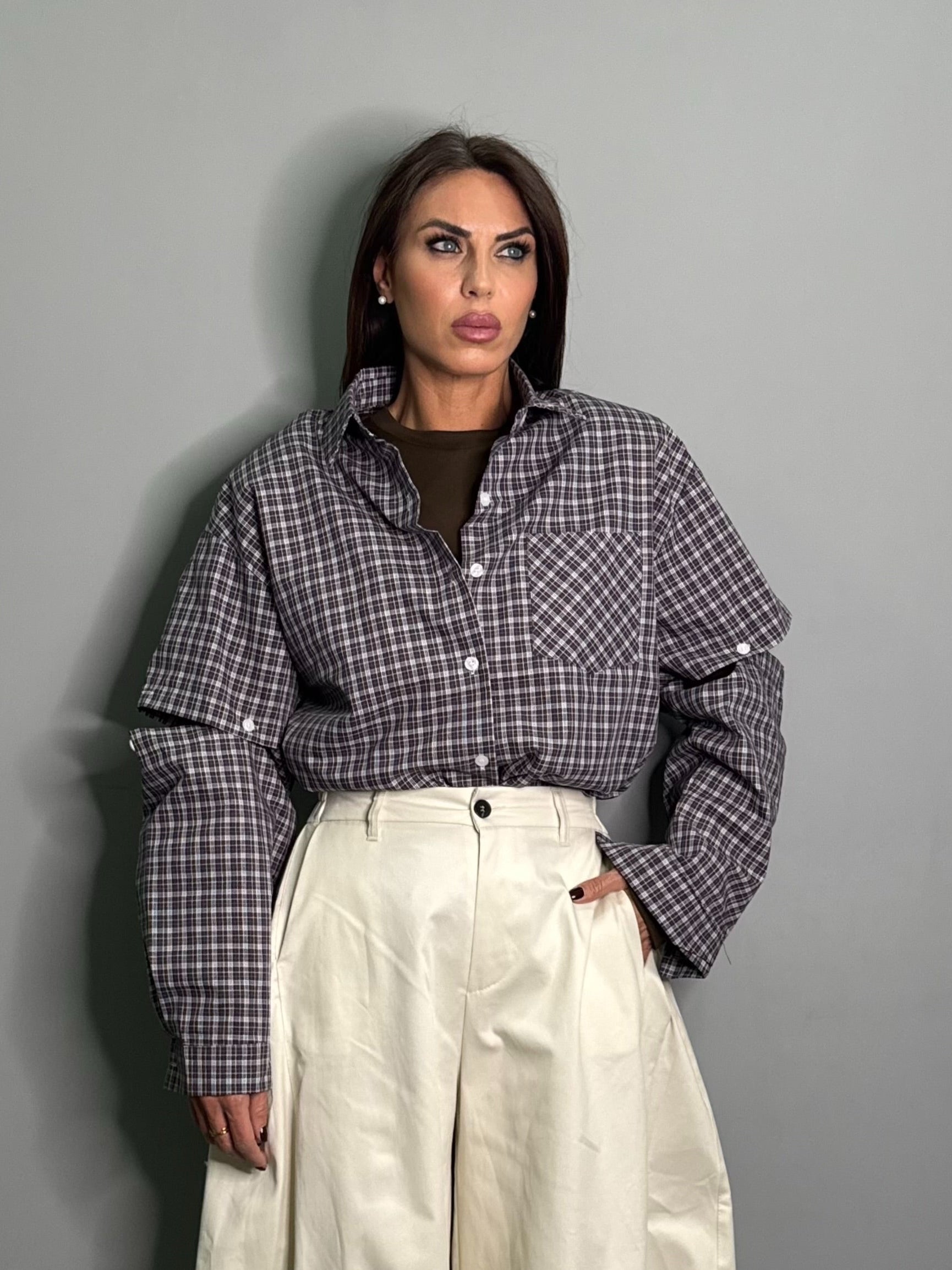 Camicia quadri blu e marrone