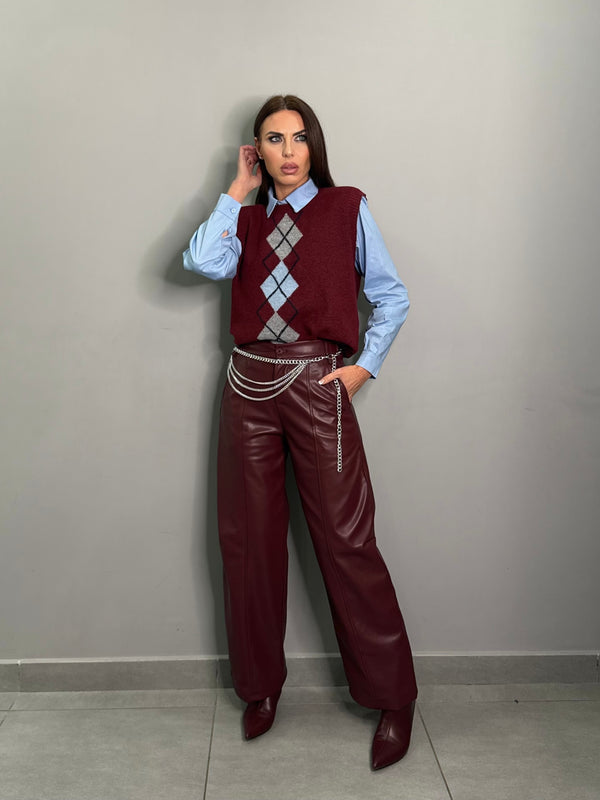 Pantalone Bordó in ecopelle