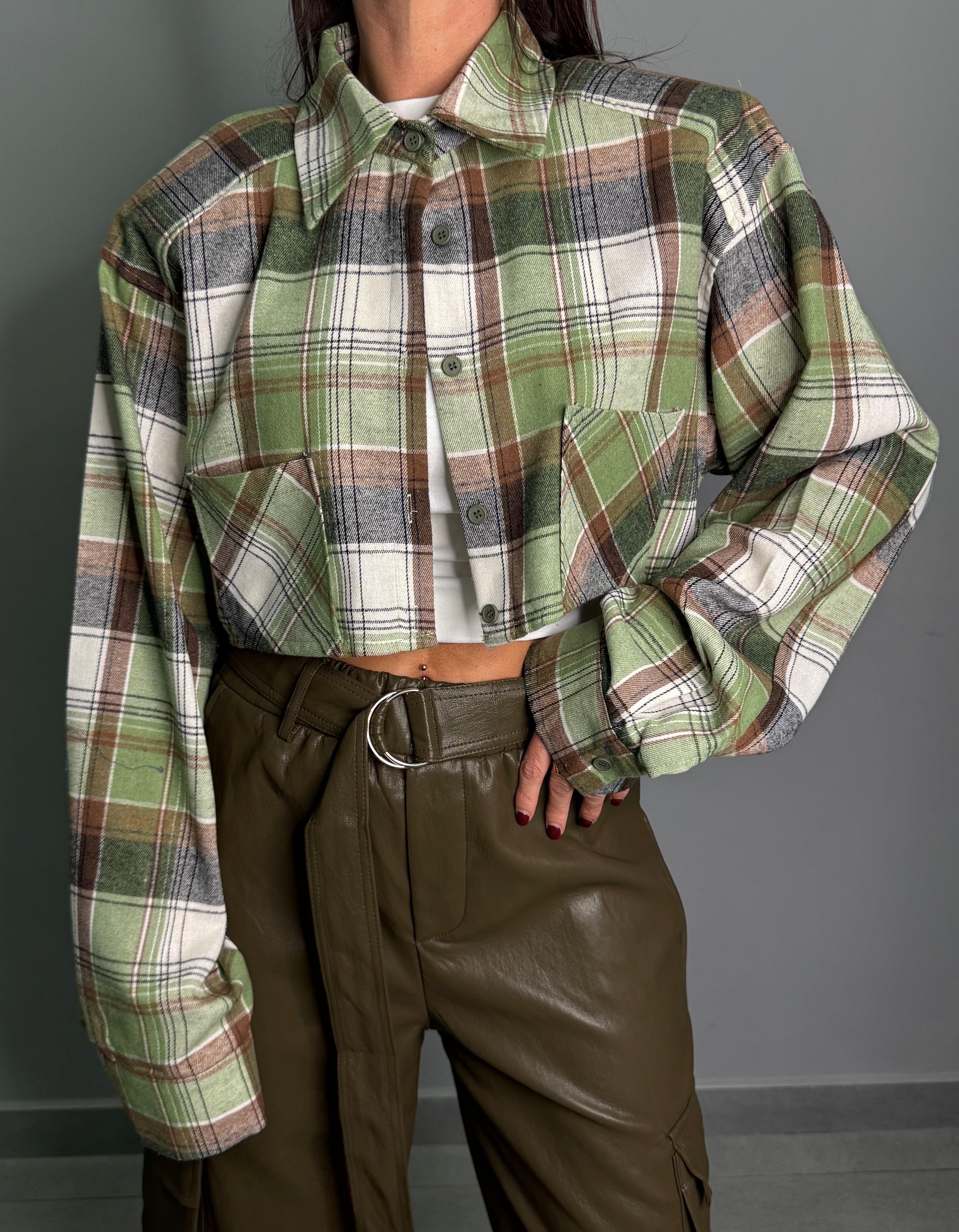 Camicia crop tartan