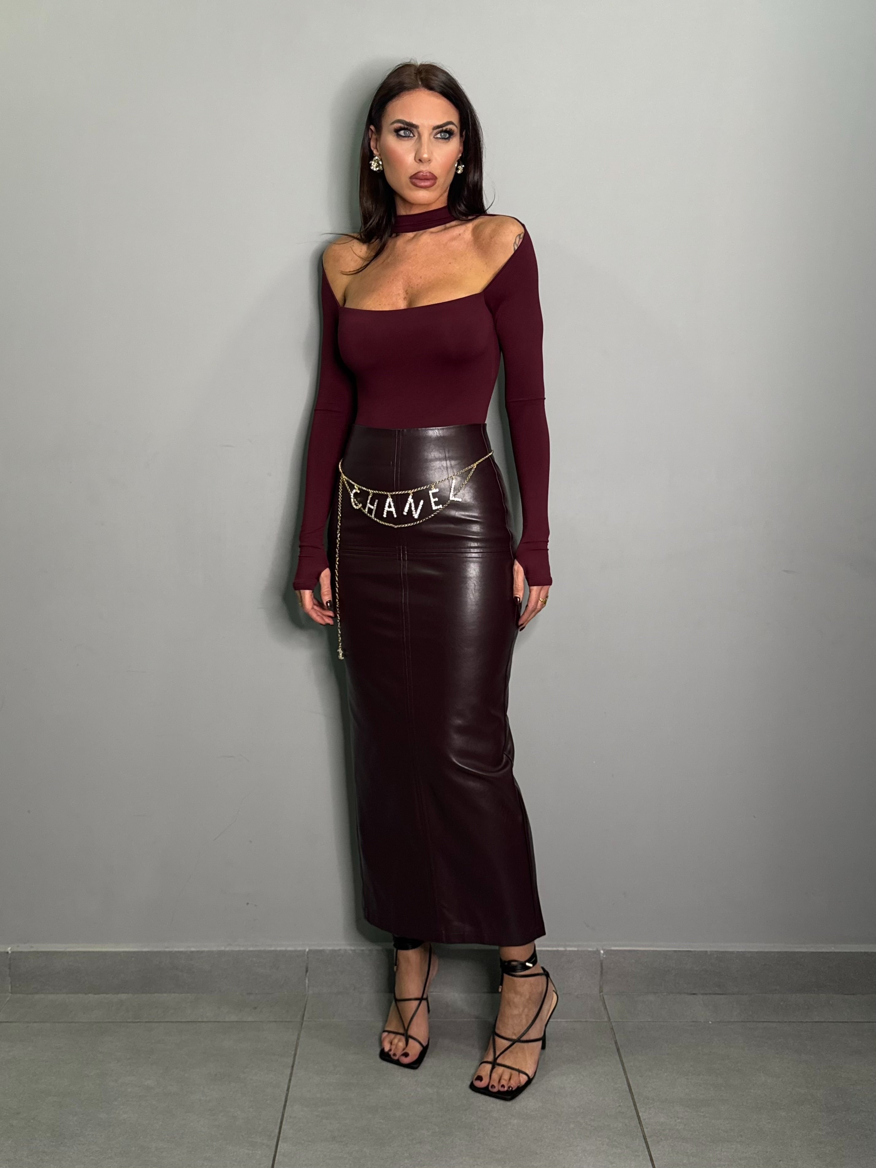 Gonna in ecopelle bordó