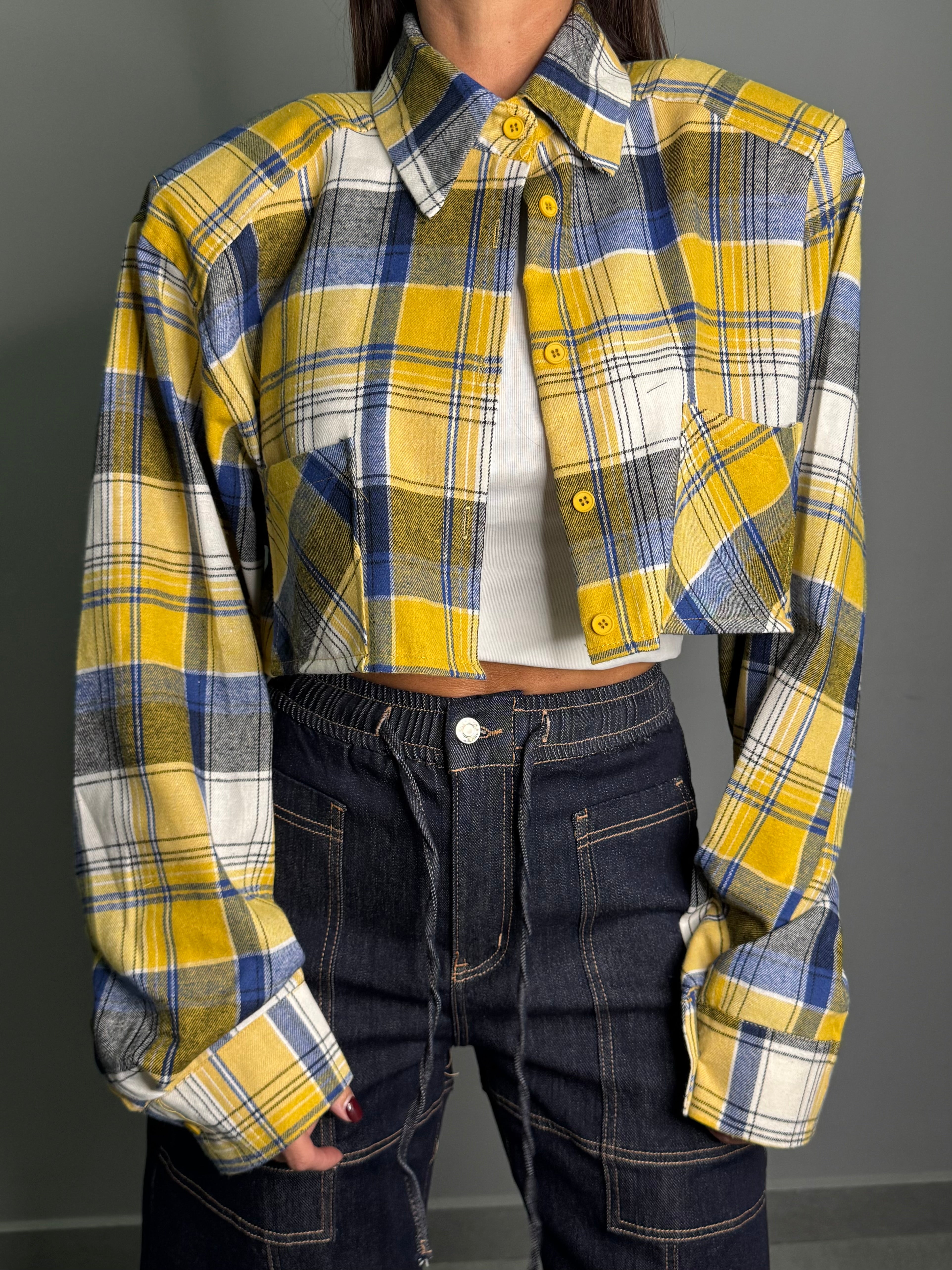 Camicia crop tartan