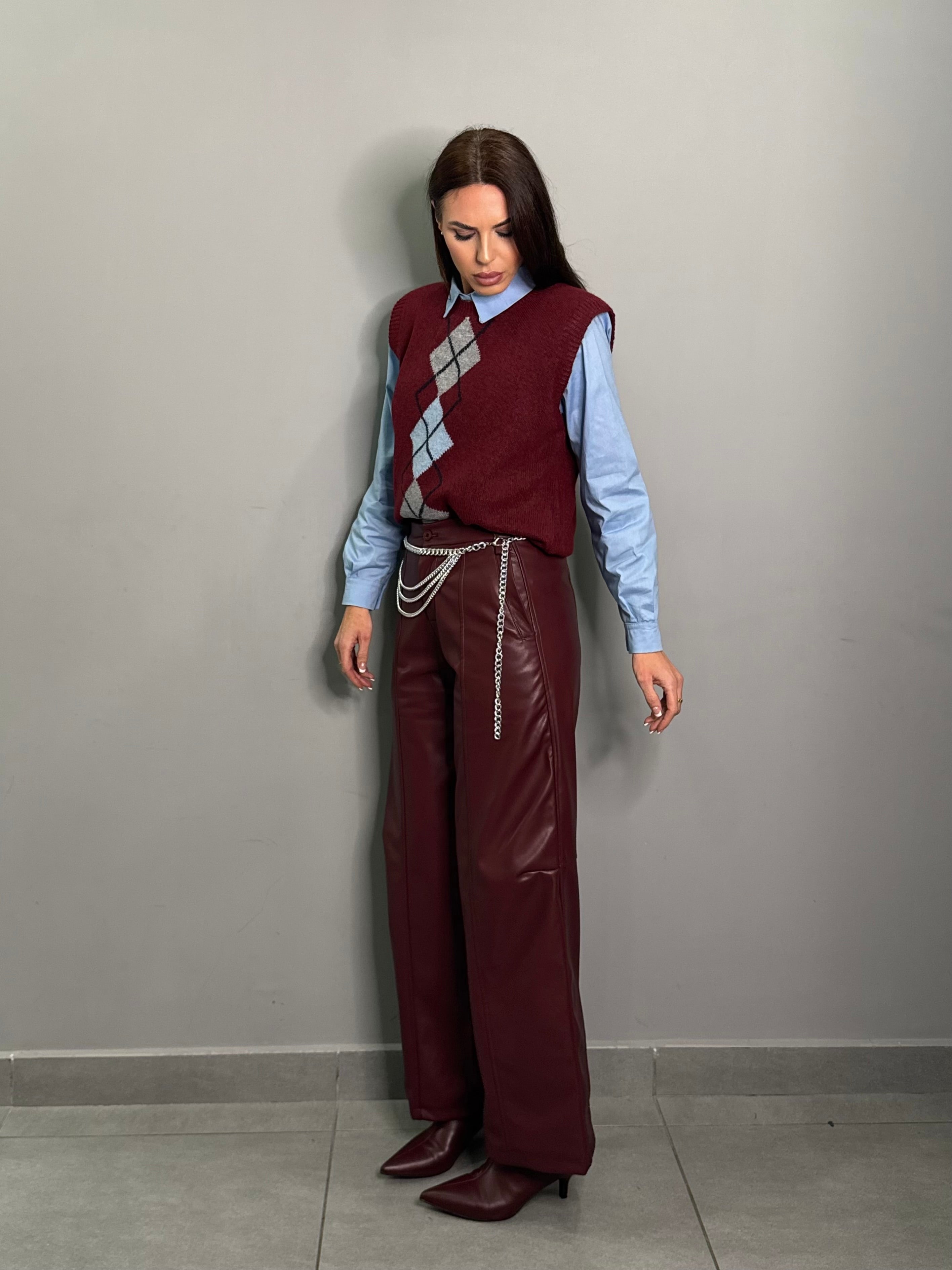 Pantalone Bordó in ecopelle